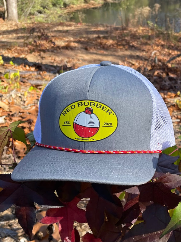 Old School - RED BOBBER Trucker Hat with custom TikTok Logo Branding - Gray/White/Rope